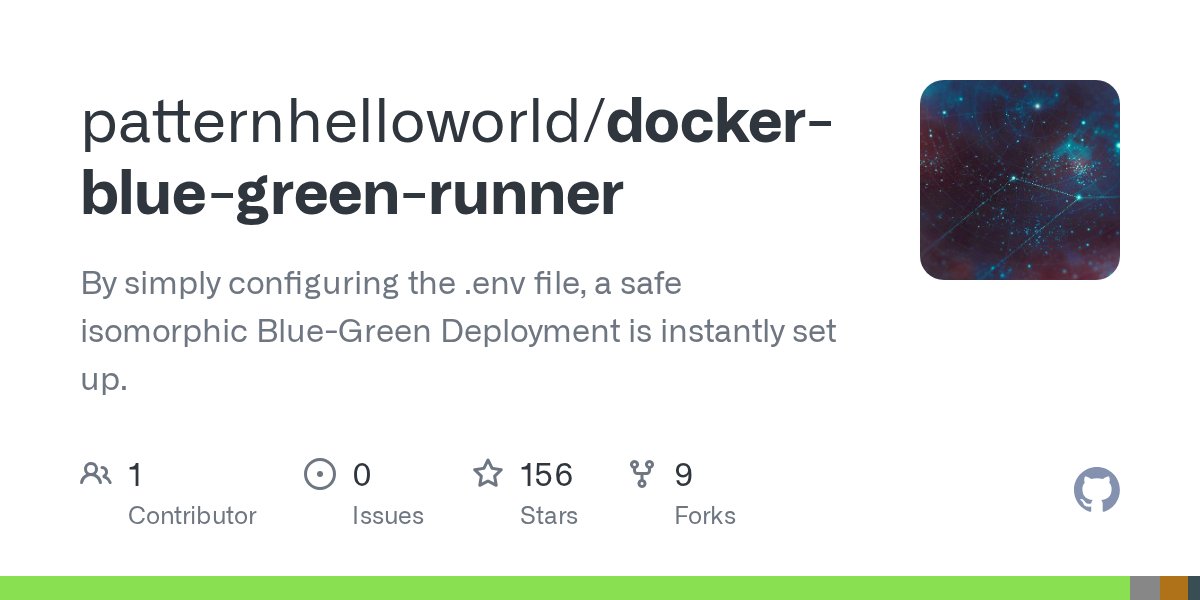 NodejsLibHunt's tweet card. By simply configuring the .env file, a safe isomorphic Blue-Green Deployment is instantly set up. - patternhelloworld/docker-blue-green-runner