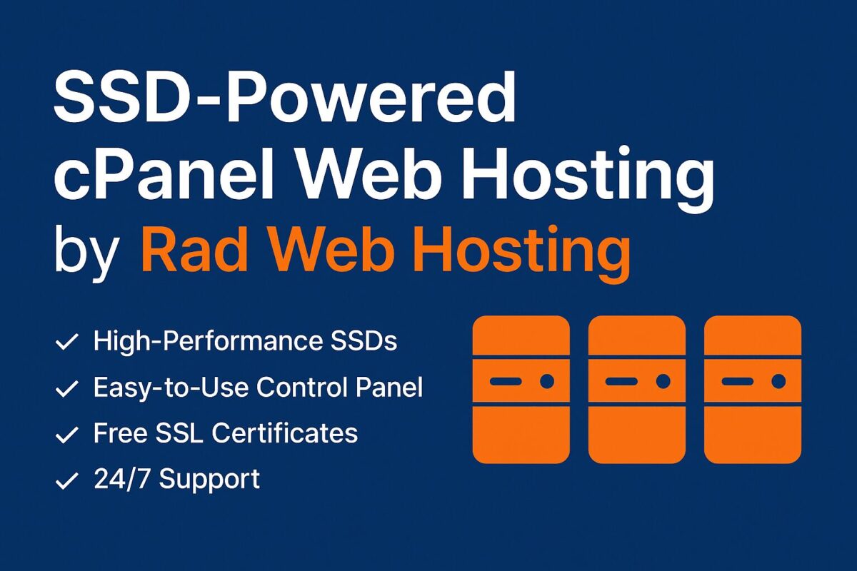 RadWebHosting's tweet card. Developers, sysadmins, and power users—we built this for you. Our SSD-powered cPanel web hosting is engineered on high-availability infrastructure, with