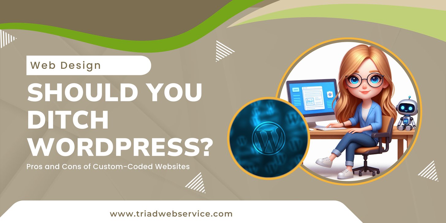 TriadWebDesign's tweet card. Is WordPress the right choice for your business, or is a fully custom-coded website a better fit? Learn the pros and cons of each approach.