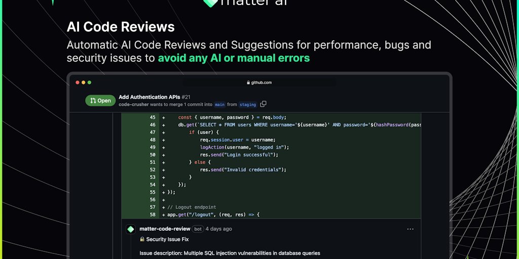 aicapital_io's tweet card. Matter is open-source AI Code Reviewer Agent. This enables developers to review code changes and provide feedback on the code and generate summary.