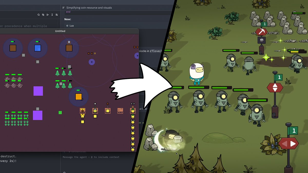 GamesCodeDogs's tweet card. How LLM agents, Tiled Map Editor, and the LÖVE 2D Lua game engine helped Luden.io during the pre-production of SuperWEIRD co-op game.