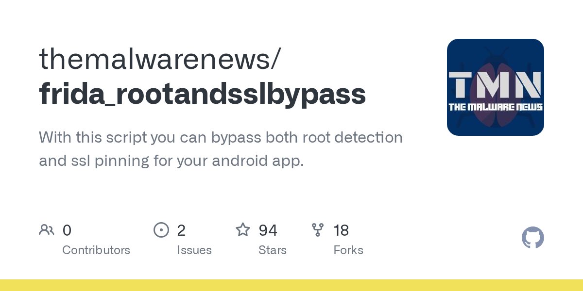 anon_sharzzk's tweet card. With this script you can bypass both root detection and ssl pinning for your android app. - themalwarenews/frida_rootandsslbypass