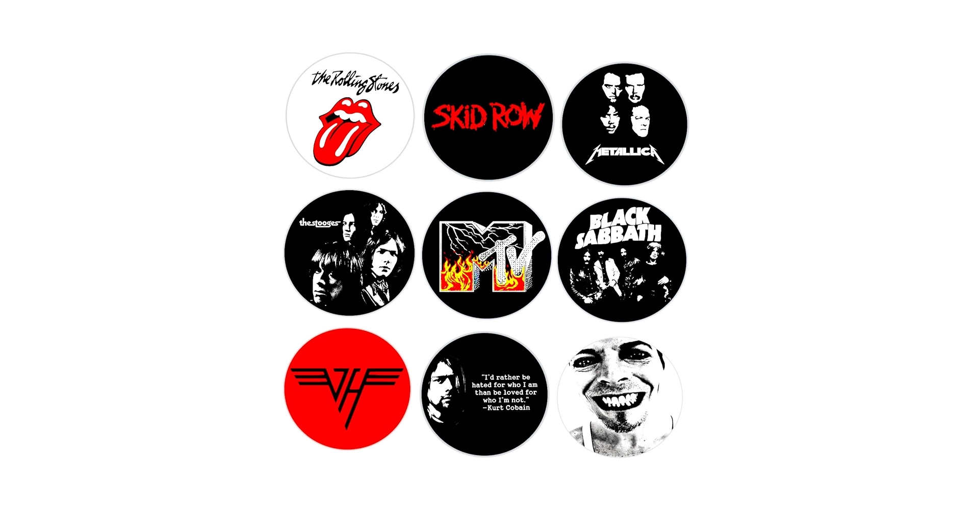 rockethulsey's tweet card. CLASSIC ROCK BANDS 006 - New handcrafted 9PC 2.25" round fridge magnet set. Gift one of my quality handmade magnets to the rocker or magnet collector in your life - or even to yourself. Made with a...
