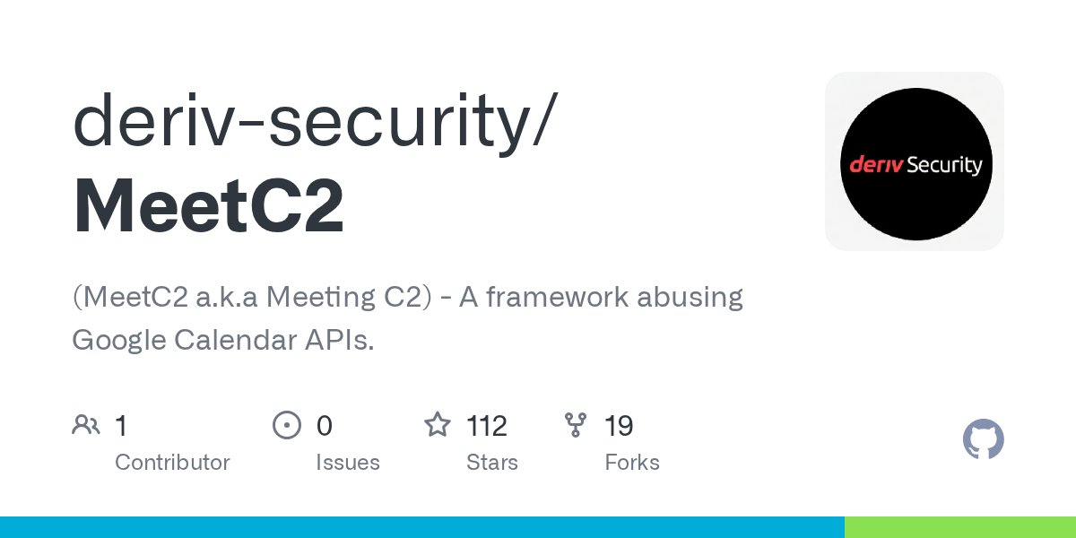 netbiosX's tweet card. (MeetC2 a.k.a Meeting C2) - A framework abusing Google Calendar APIs. - deriv-security/MeetC2