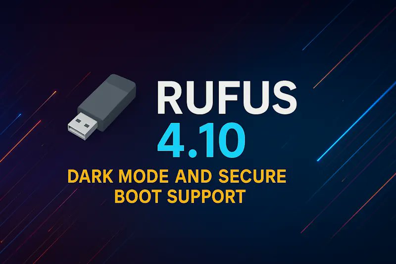 grazymen's tweet card. Rufus 4.10 semplifica la creazione di media di installazione Windows 11 25H2 con certificati CA 2023, interfaccia dark mode e chiavette avviabili in ISO.