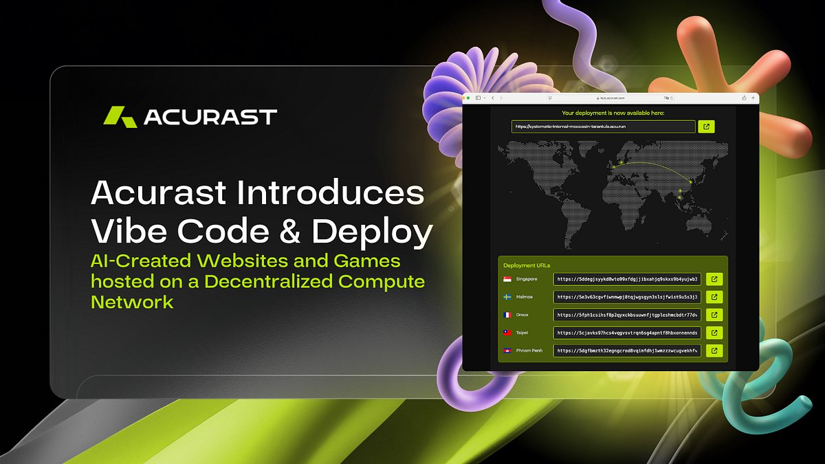 Acurast's tweet card. AI-Created Websites and Games hosted on a Decentralized Compute Network