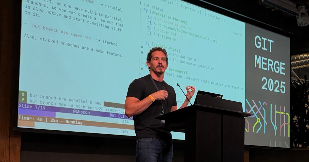 chacon's tweet card. Git Merge 2025 celebrated 20 years of Git with talks, collaboration, and community. Catch the highlights and recordings.