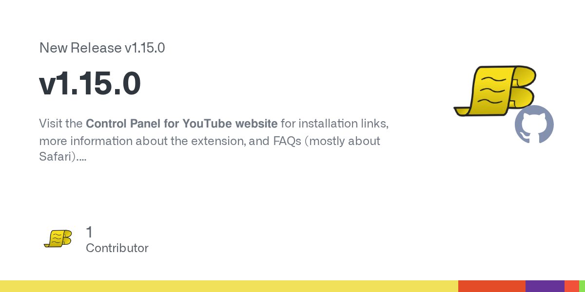 ControlPanelFT's tweet card. Visit the Control Panel for YouTube website for installation links, more information about the extension, and FAQs (mostly about Safari). Follow @soitis.dev on Bluesky for updates. Changes Added a...