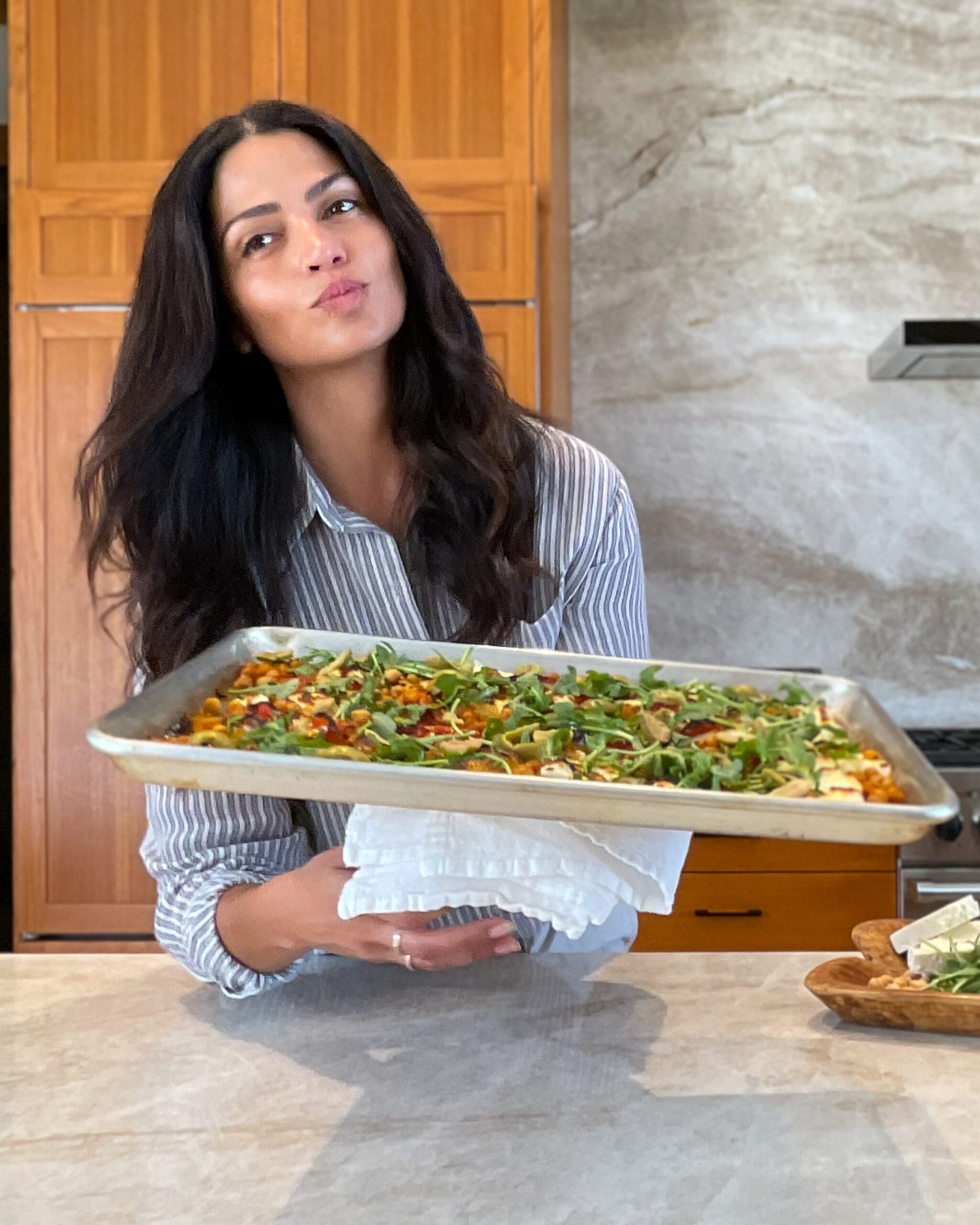 HealthCodeIAM's tweet card. This Sheet Pan with Roasted Heirloom Tomatoes, Feta, and Chickpeas is the kind of recipe that looks gourmet but is super easy!