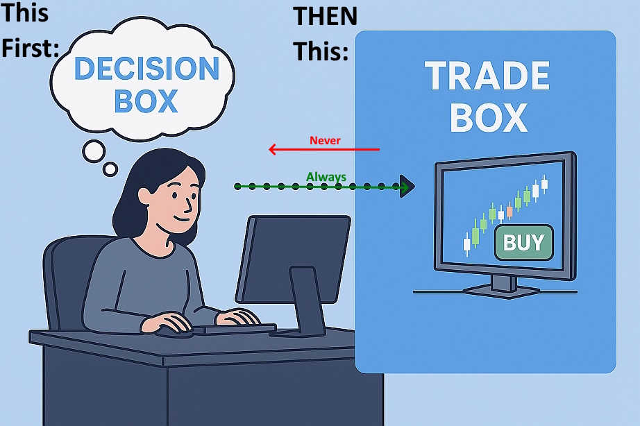corymitc's tweet card. Story of how a trader gained confidence and become less emotional while trading by making decisions then committing to them in a structured order.