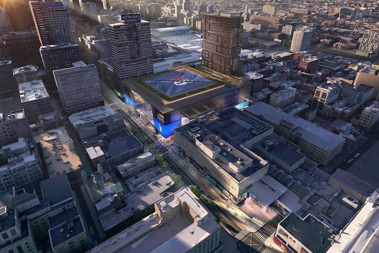 WeiChen_wc's tweet card. The Design Advocacy Group wrote that the proposed Philadelphia 76ers arena at 10th and Market Streets would fail to "integrate itself into the fabric of the city."