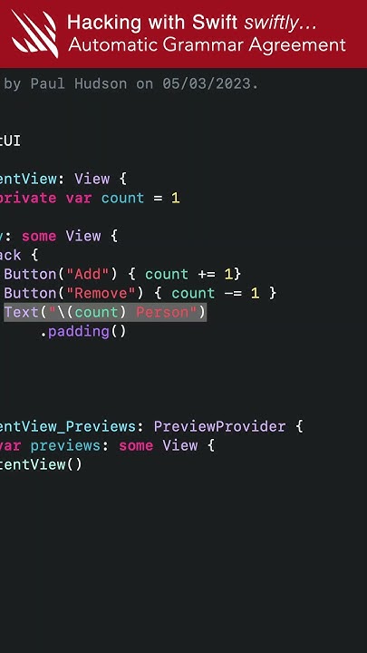 akmalahmed525's tweet card. A SwiftUI tip everyone needs to know: Automatic Grammar Agreement