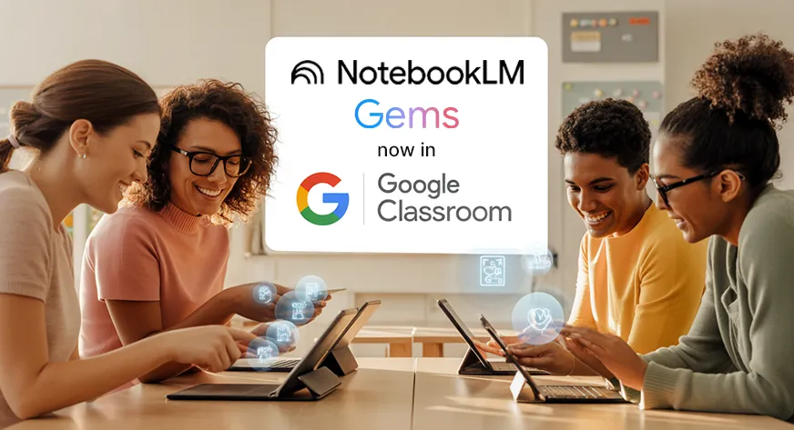 AnalyticsVidhya's tweet card. With AI, Teachers can now create guides, quizzes, summaries, from class material with a click using NotebookLM and Gems in Google Classroom