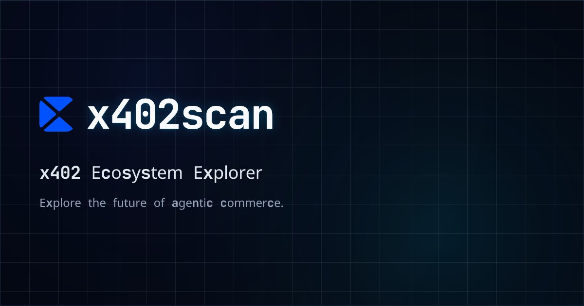 mcpaytech's tweet card. Explore the x402 ecosystem. View transactions, sellers, origins and resources. Explore the future of agentic commerce.