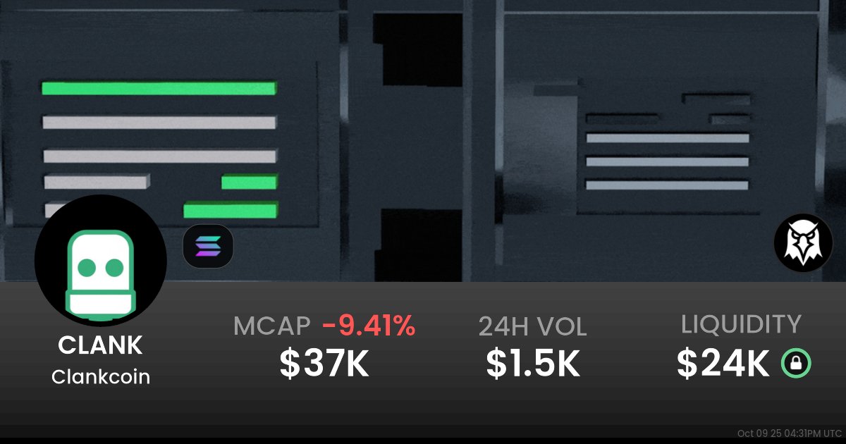 clanksol's tweet card. $0.00003761 Clankcoin (CLANK) realtime price charts, trading history and info - CLANK / SOL on Solana / PumpSwap