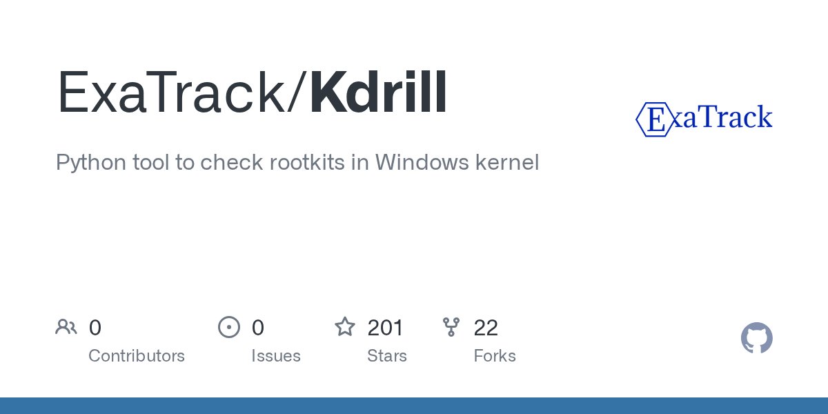 Heurs's tweet card. Python tool to check rootkits in Windows kernel. Contribute to ExaTrack/Kdrill development by creating an account on GitHub.