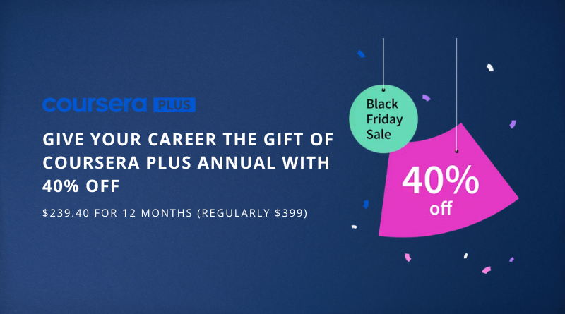 iOnlineCourses's tweet card. Coursera Black Friday Sale 2024. $160 OFF Coursera Plus Annual Subscription. Get access to 7100+ Courses, Specialization, Certificates.