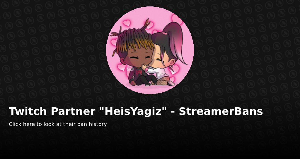 StreamerBans's tweet card. Look at the ban history for the Twitch streamer HeisYagiz