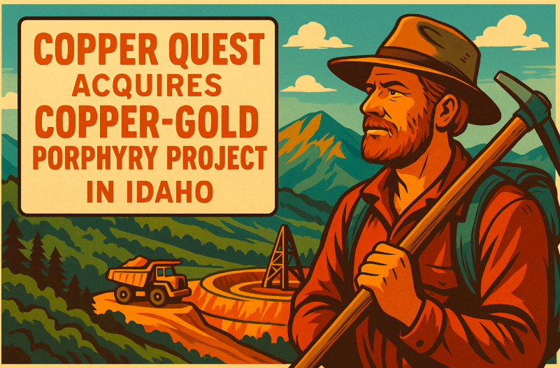 TinyTechStocks's tweet card. On September 22, 2025, Copper Quest Exploration (CSE: CQX; OTCQB: IMIMF; FRA: 3MX) officially closed the acquisition of the Nekash Copper-Gold Porphyry