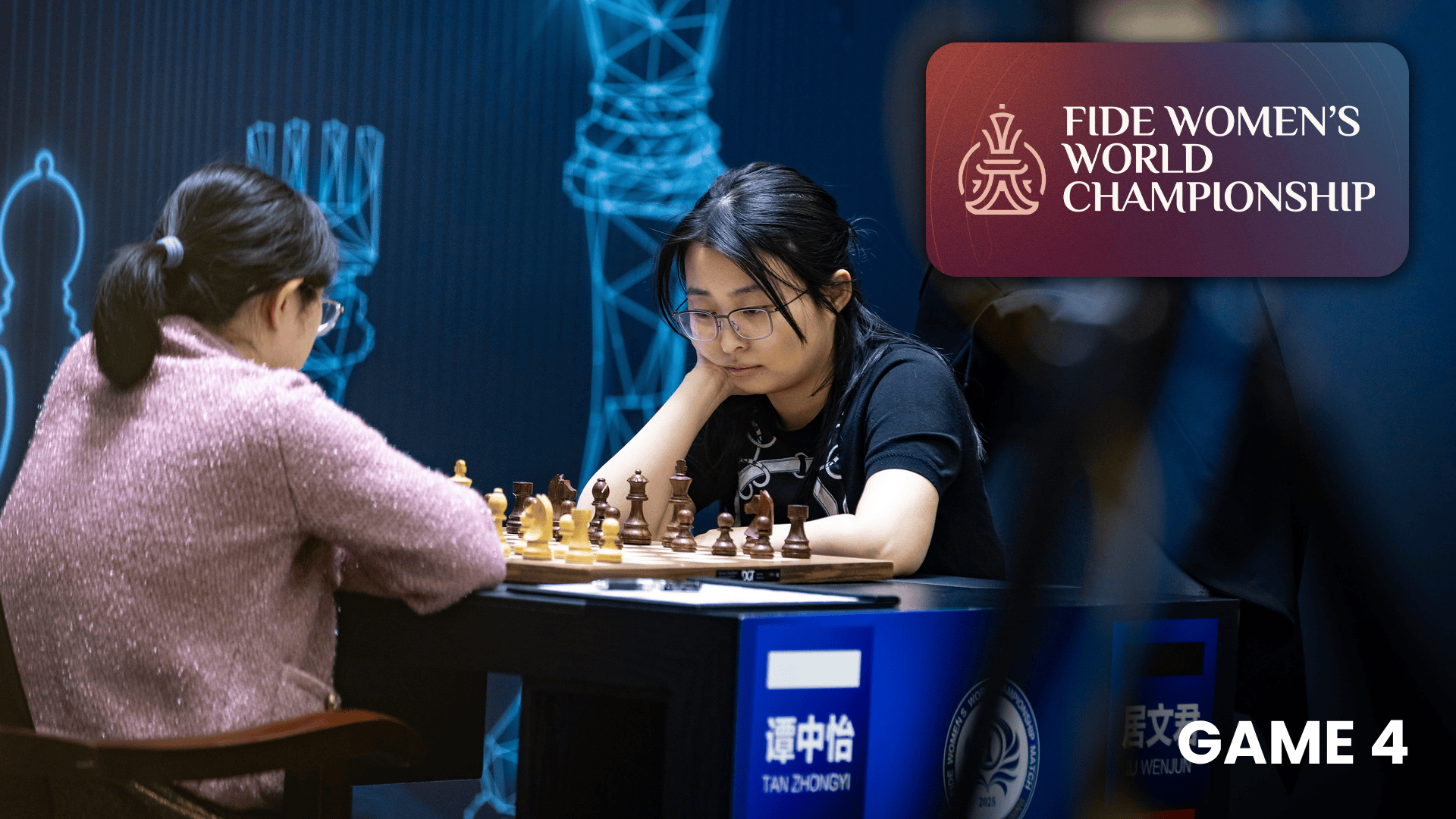 chess24com's tweet card. Ju Wenjun survived heavy pressure on the board and clock to make a 5-hour, 80-move draw against Tan Zhongyi that leaves the score at 2-2 after Game 4 of the 2025 FIDE Women's World Chess Championship.