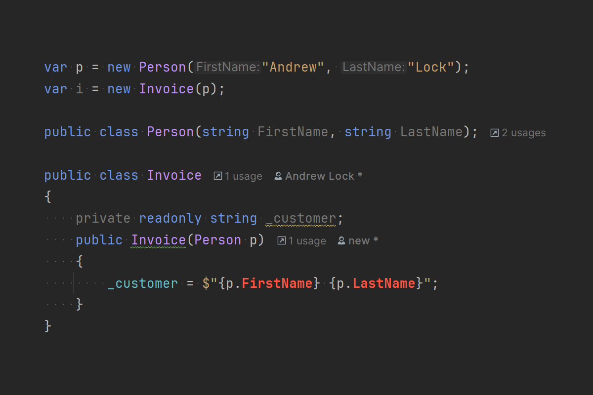 ScottWlaschin's tweet card. In this post I describe some of the ways I like to use primary constructors and some of the things I don't like about them