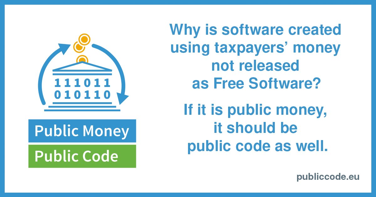 GermanK022's tweet card. Public Money, Public Code - A campaign for releasing publicly financed software as Free Software