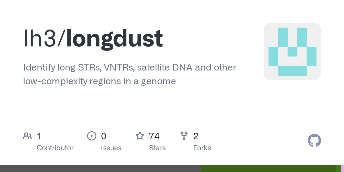 lh3lh3's tweet card. Identify long STRs, VNTRs, satellite DNA and other low-complexity regions in a genome - lh3/longdust