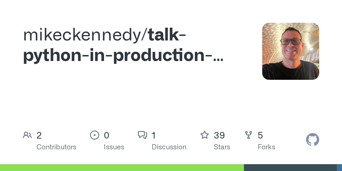 mkennedy's tweet card. Contribute to mikeckennedy/talk-python-in-production-devops-book development by creating an account on GitHub.