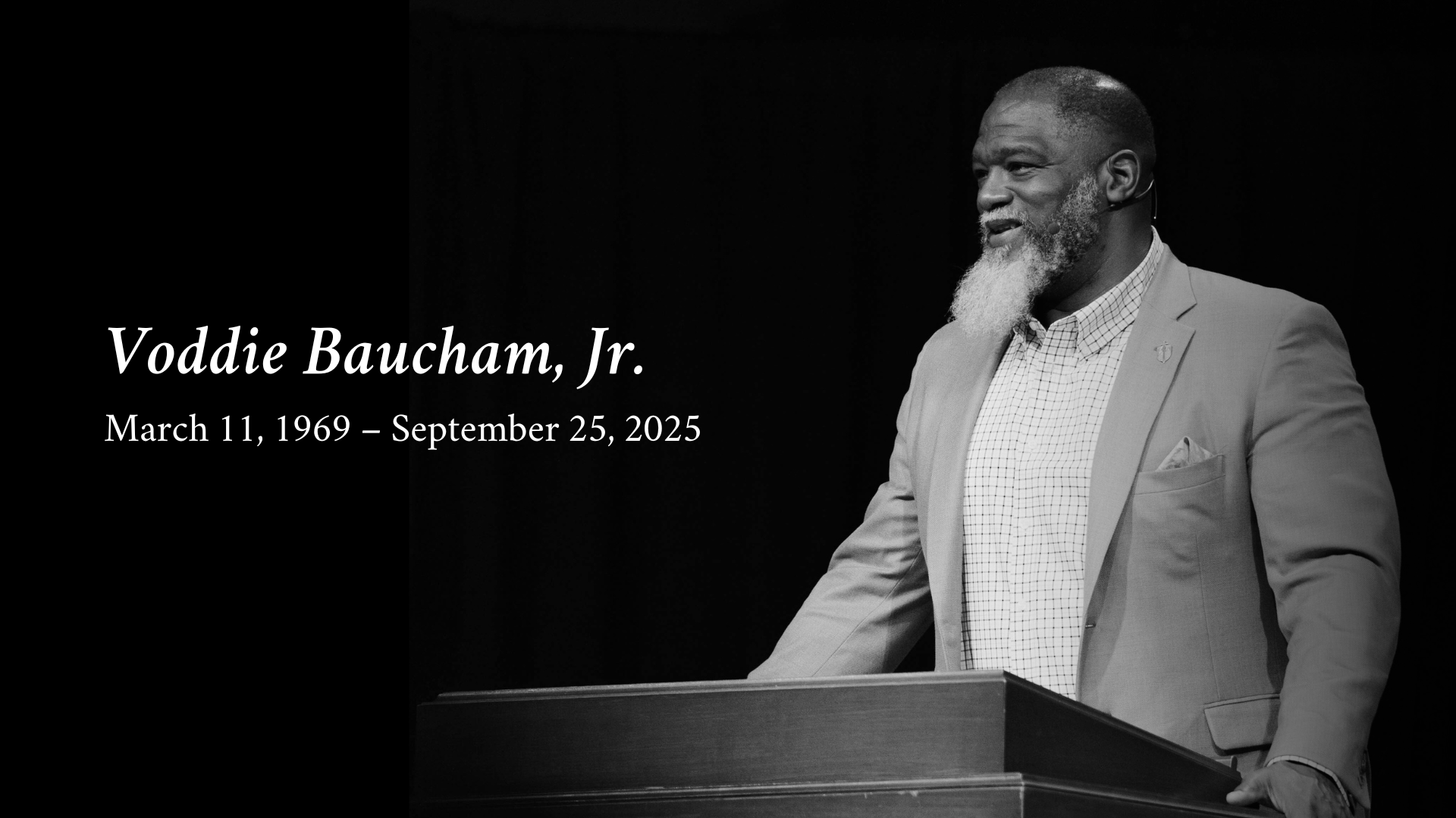 tomascol's tweet card. We are saddened to inform friends that our dear brother, Voddie Baucham, Jr., has left the land of the dying and entered the land of the living.