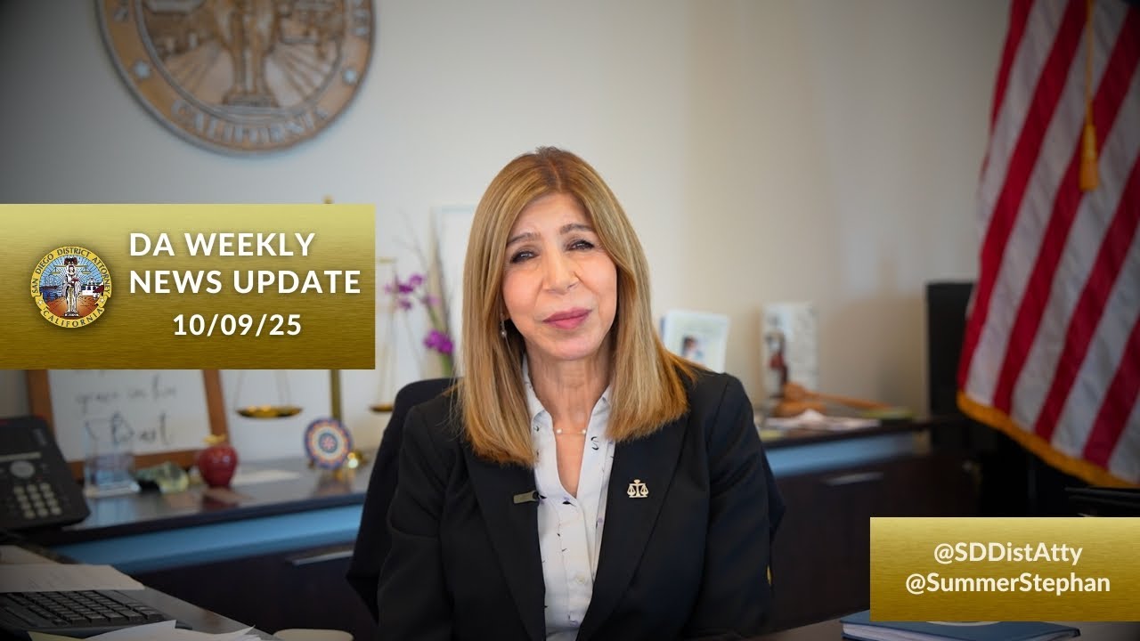 SDDistAtty's tweet card. DA Weekly News Update with DA Summer Stephan 10-09-25: DA Shares...