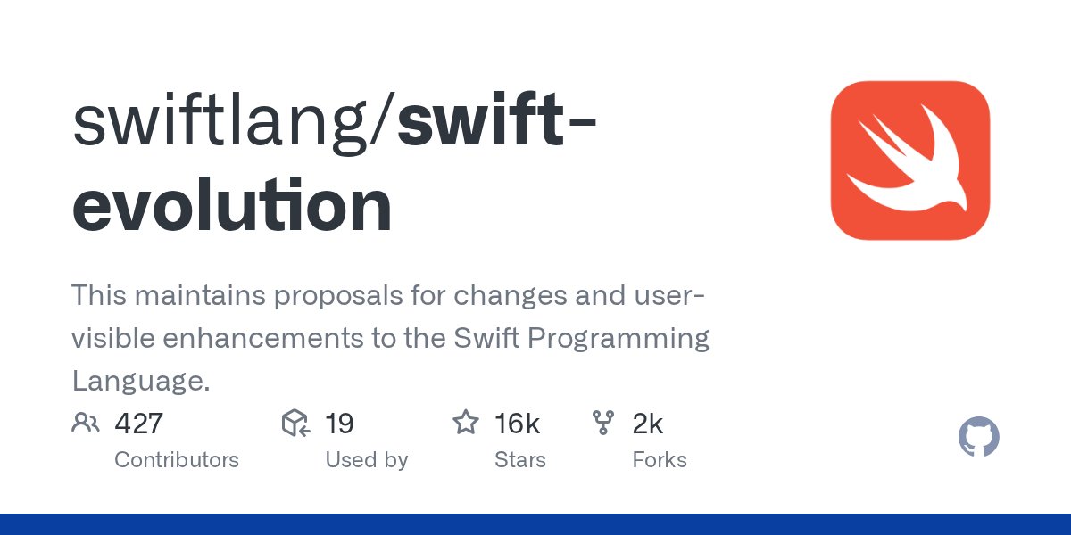 SwiftLang's tweet card. This maintains proposals for changes and user-visible enhancements to the Swift Programming Language. - swiftlang/swift-evolution