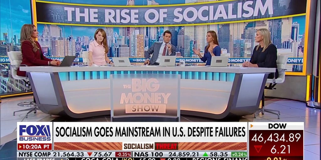 KatrinaCampins's tweet card. 'The Big Money Show' panelists discuss the American public's views on socialism and communism.