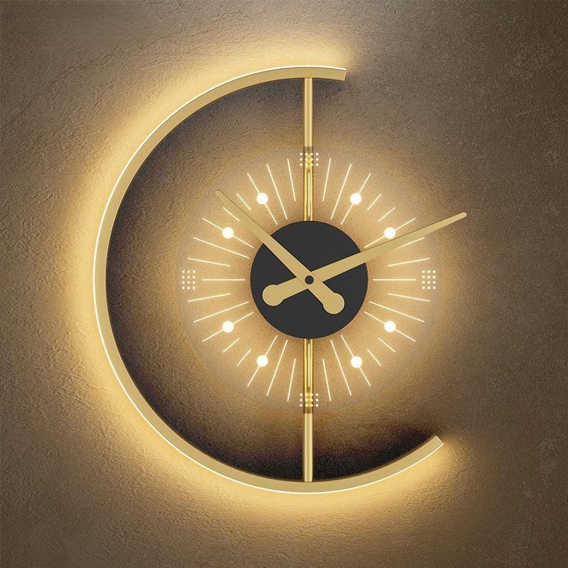 StoreMajes18605's tweet card. Enhance your space with the Minimalist LED Wall Lamp featuring a built-in clock. Sleek and functional, this modern design provides