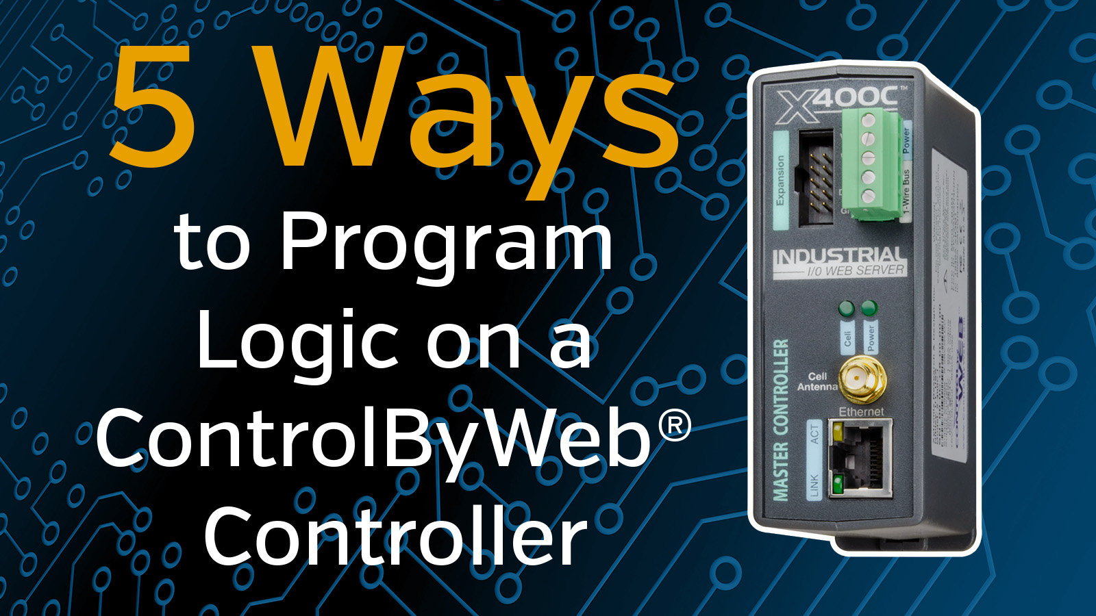 ControlByWeb's tweet card. Discover 5 flexible ways to program logic on ControlByWeb® controllers: conditional logic, scheduled logic, reboot, API, and scripting.