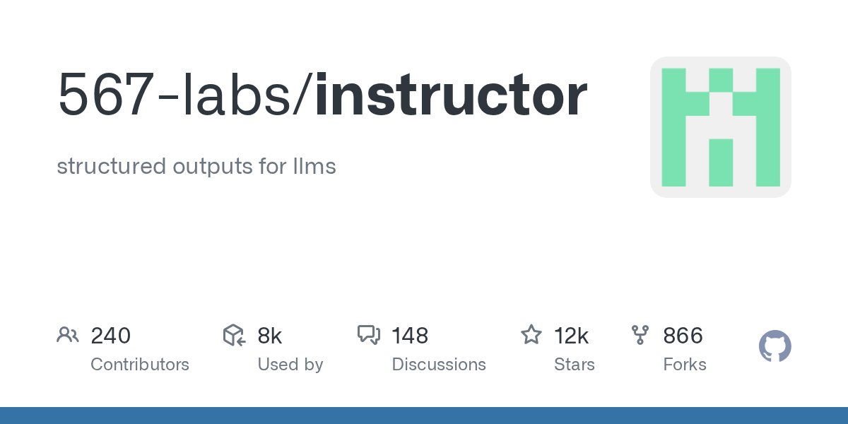 IgferreiraJava's tweet card. structured outputs for llms . Contribute to 567-labs/instructor development by creating an account on GitHub.