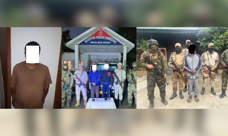 NENowNews's tweet card. Security forces arrested four PLA cadres involved in extortion during a 36-hour operation across Manipur Valley, police confirmed Friday.