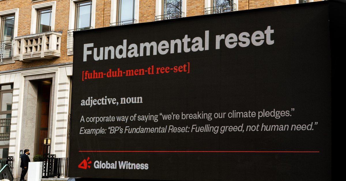 Global_Witness's tweet card. BP’s scrapping of 2030 interim target to reduce production estimated to cause 72,000 additional heat deaths by end of century driven by increased emissions