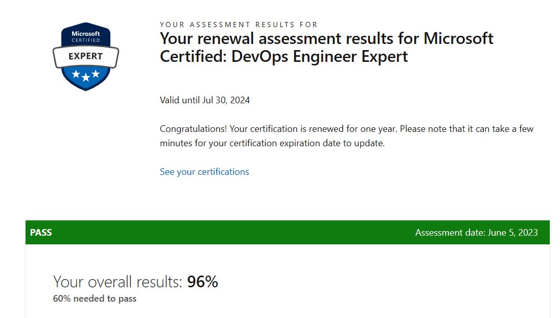 ashishrajs's tweet card. This one was expiring next month, and it took a few hours on Microsoft Learn to get this renewed for the next 1 year! #microsoft #azuredevops #Devops