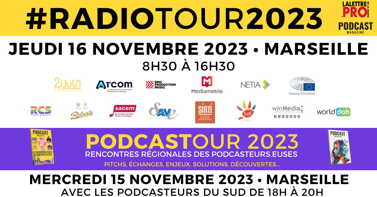 LaLettrePro's tweet card. Pour cette année 2023, Marseille sera la dernière étape du RadioTour. À chaque étape du RadioTour, ce sont entre 100 et 150 professionnels de la radio et de l'audio digital qui participent à ce...