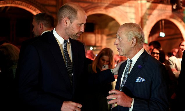RE_DailyMail's tweet card. King Charles and Prince William are at the Natural History Museum in London for 'Countdown to COP30', which brings together organisations and individuals tackling the environmental crisis.