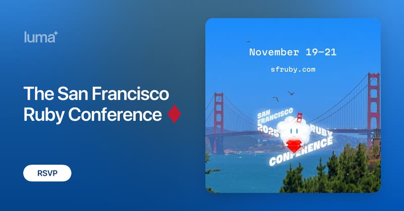 inazarova's tweet card. We are excited to invite you to our premier event: the San Francisco Ruby Conference, on November 19-21! We're gathering ~600 Rubyists in San Francisco:…