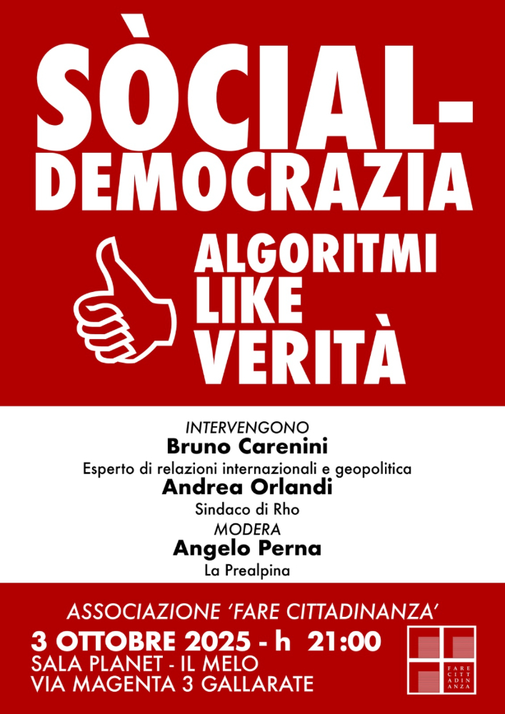 fabriziosbardel's tweet card. L’associazione Fare Cittadinanza venerdì 3 ottobre 2025 ha organizzato una serata sul tema: SOCIALDEMOCRAZIA, Algoritmi, Like e Verità