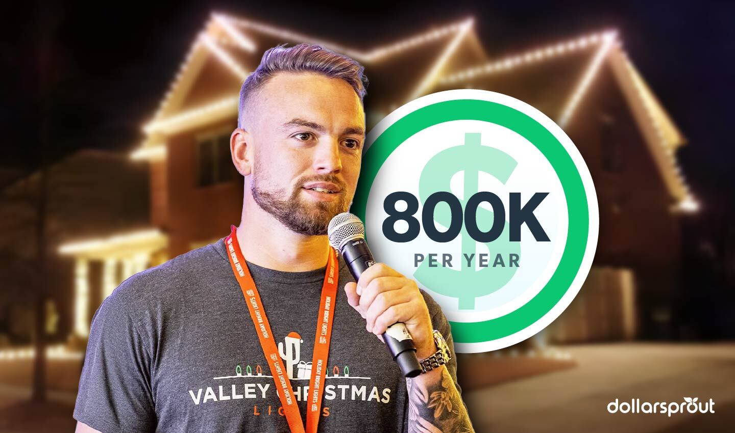 DollarSprout's tweet card. Steve Hunsaker turned a seasonal side hustle into an $800,000-per-year business hanging holiday lights. Learn how you can start your own Christmas light business with just a ladder and a plan.