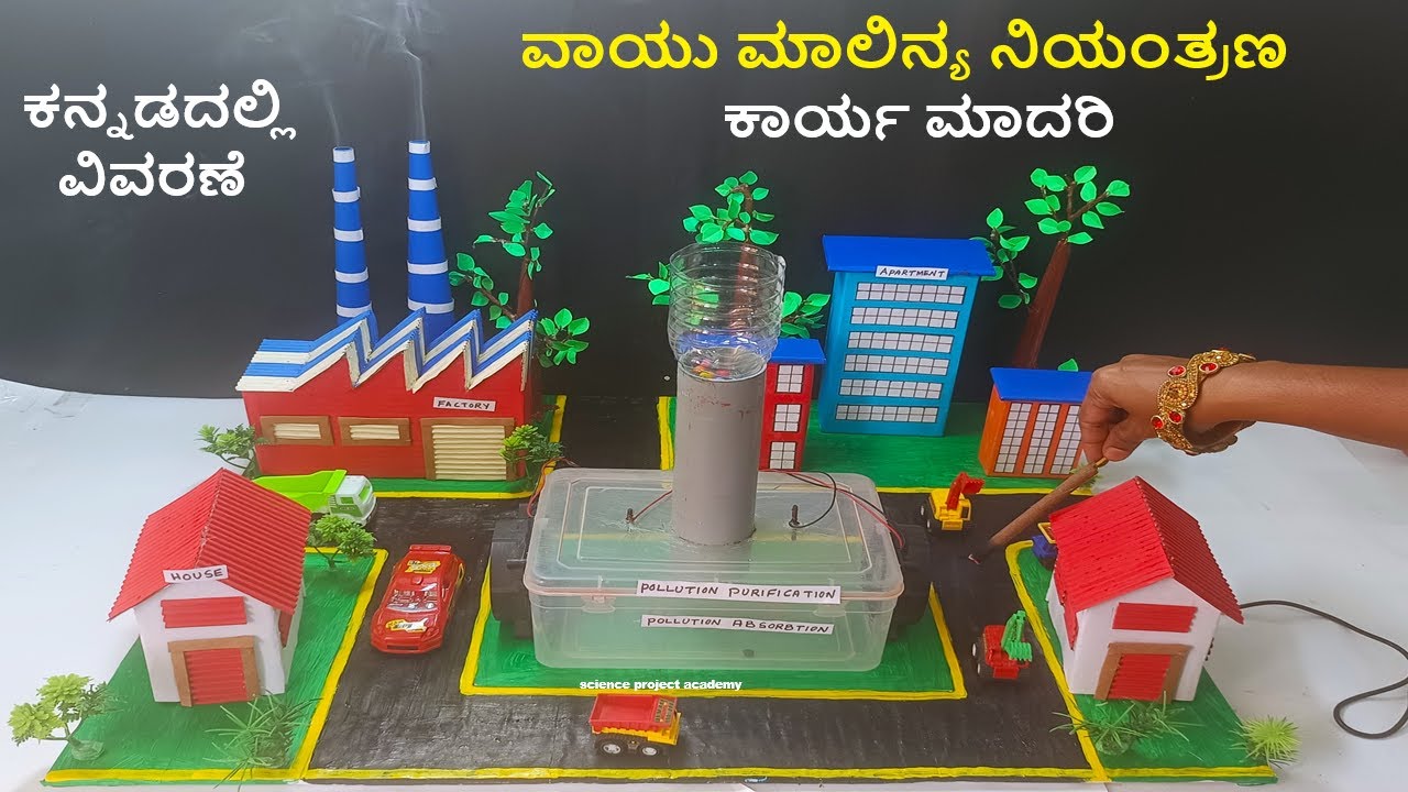 howtofunda's tweet card. air pollution control working model explanation in kannada - science...