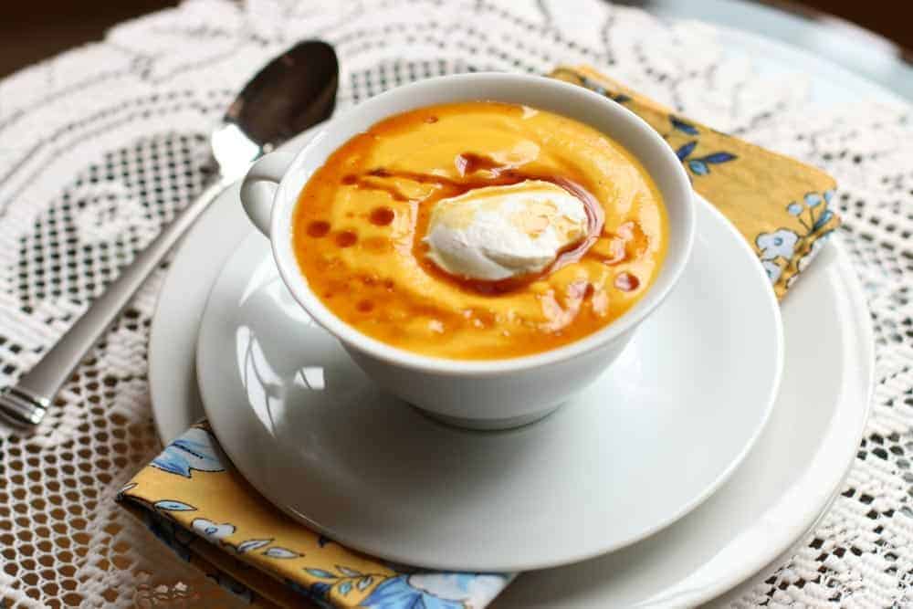 servfromscratch's tweet card. This roasted butternut squash soup is rich and creamy with flavors of ginger and nutmeg. It is finished with delectable maple cream. The ingredients are simple and it is easy to make.