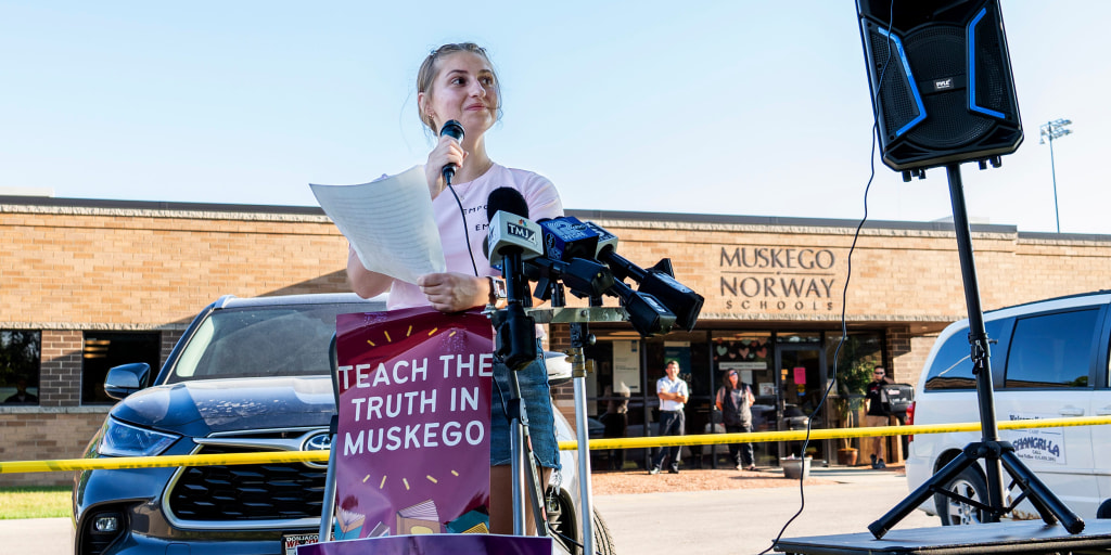 NBCAsianAmerica's tweet card. Organizers held a “teach-in,” just before the Muskego-Norway School Board meeting in Wisconsin, to protest a committee’s decision last month not to include the novel.