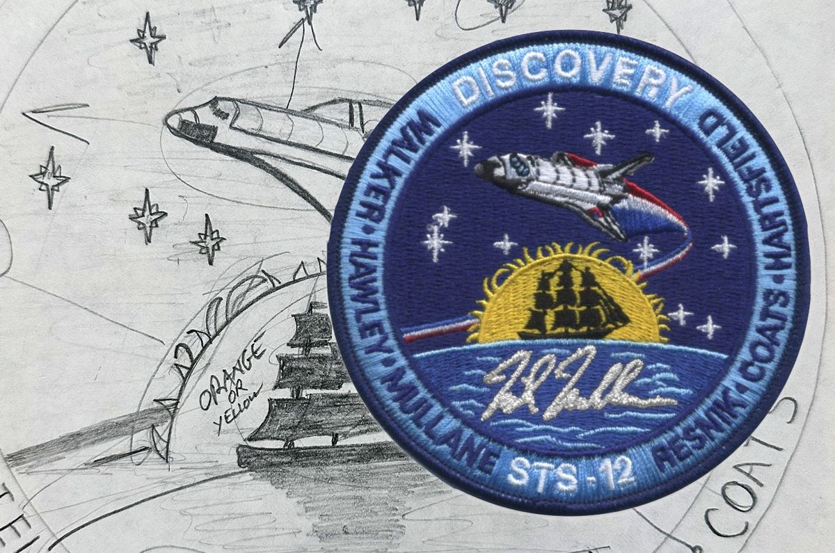 tafilispace's tweet card. 'It's an early idea for the STS-41D patch that Dad and the crew asked me to draw.'