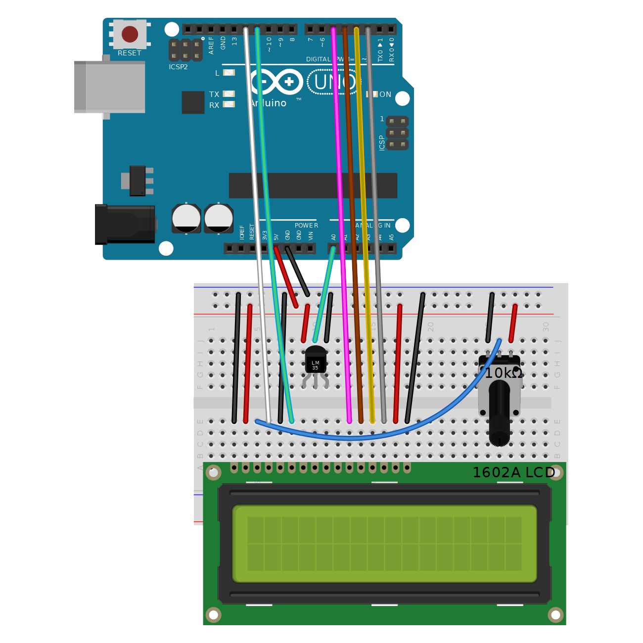 S4SCoding's tweet card. Arduino Uno Thermometer Project with LM35 Sensor and LCD Display #Arduino #Hackerspace #Project