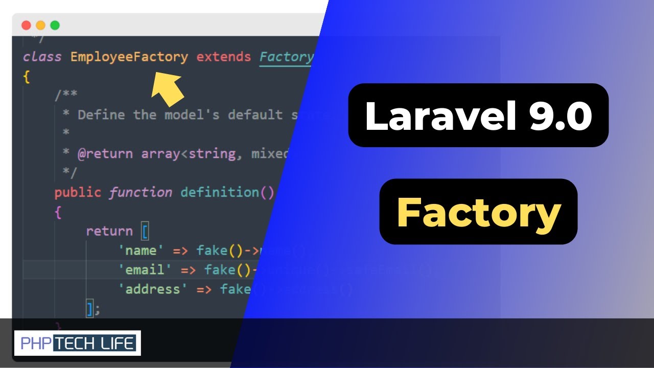 phptechlife's tweet card. Laravel 9: Model Factories in Hindi