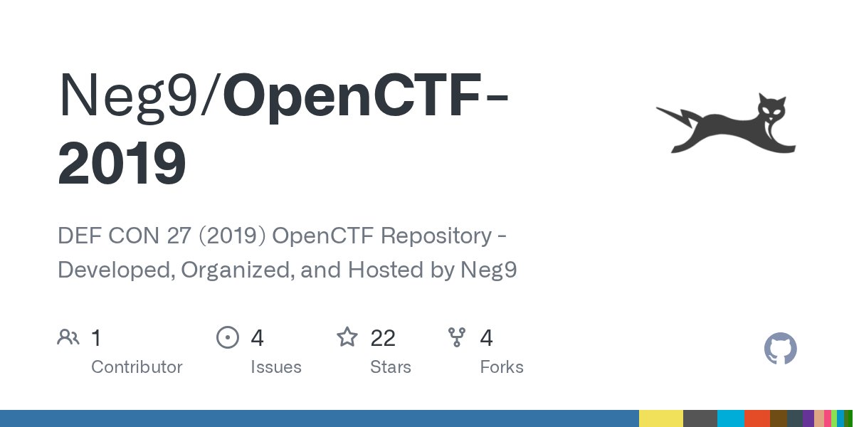 open_ctf's tweet card. DEF CON 27 (2019) OpenCTF Repository - Developed, Organized, and Hosted by Neg9 - Neg9/OpenCTF-2019